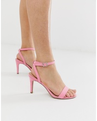 Розовые кожаные босоножки на каблуке от New Look