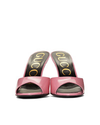 Розовые кожаные босоножки на каблуке от Gucci
