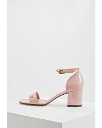 Розовые кожаные босоножки на каблуке от Pollini