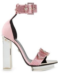 Розовые кожаные босоножки на каблуке от Versace