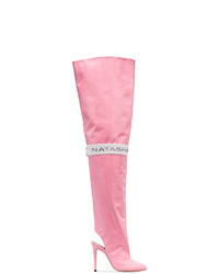 Розовые кожаные ботфорты с вырезом от Natasha Zinko