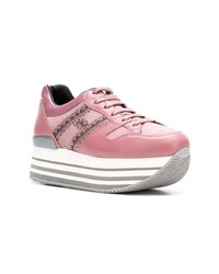 Женские розовые кожаные низкие кеды от Hogan