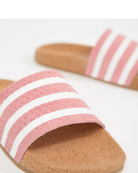Розовые кожаные сандалии на плоской подошве в горизонтальную полоску