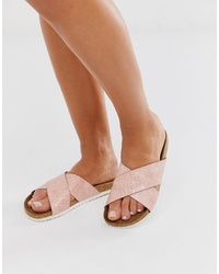 Розовые кожаные сандалии на плоской подошве от ASOS DESIGN