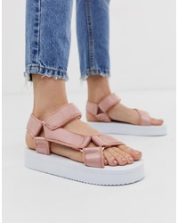 Розовые кожаные сандалии на плоской подошве от ASOS DESIGN