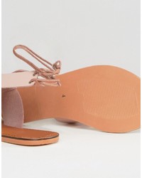 Розовые кожаные сандалии на плоской подошве от Asos