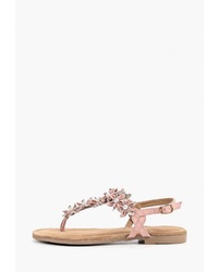 Розовые кожаные сандалии на плоской подошве от Marco Tozzi