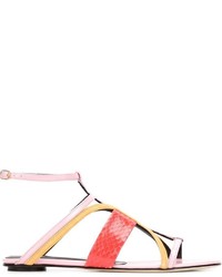 Розовые кожаные сандалии на плоской подошве от Oscar de la Renta