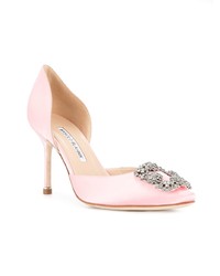 Розовые кожаные туфли с украшением от Manolo Blahnik