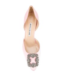 Розовые кожаные туфли с украшением от Manolo Blahnik