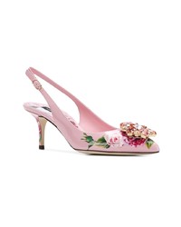 Розовые кожаные туфли с цветочным принтом от Dolce & Gabbana