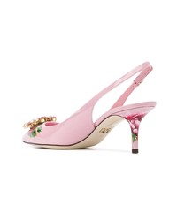 Розовые кожаные туфли с цветочным принтом от Dolce & Gabbana