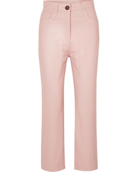 Розовые кожаные узкие брюки от Nanushka