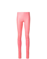 Розовые кожаные узкие брюки от Stouls
