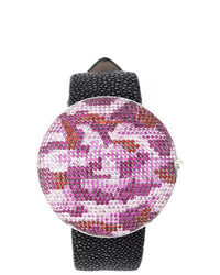 Розовые кожаные часы с камуфляжным принтом