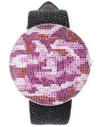 Женские розовые кожаные часы с камуфляжным принтом от Christian Koban
