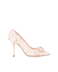 Розовые кружевные туфли с украшением от Dolce & Gabbana