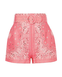 Женские розовые льняные шорты с принтом от Zimmermann