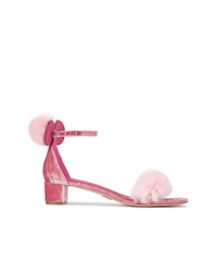 Розовые меховые босоножки на каблуке от Oscar Tiye