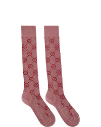 Розовые носки до колена с принтом