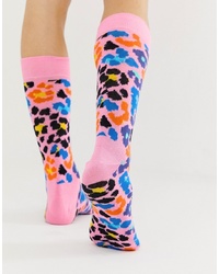 Мужские розовые носки с леопардовым принтом от Happy Socks