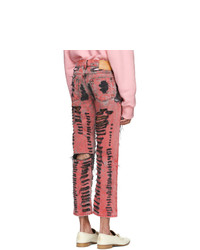 Мужские розовые рваные джинсы от Gucci