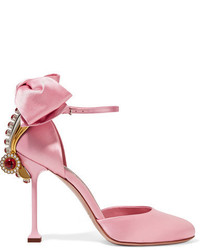 Розовые сатиновые туфли с украшением от Miu Miu