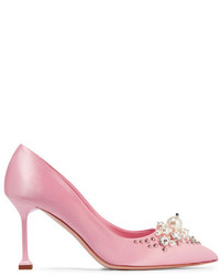 Розовые сатиновые туфли с украшением от Miu Miu