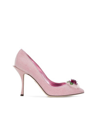 Розовые туфли из плотной ткани с украшением от Dolce & Gabbana