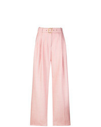 Розовые широкие брюки в вертикальную полоску