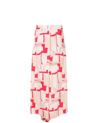 Розовые широкие брюки с геометрическим рисунком