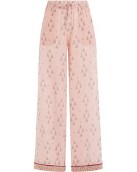 Розовые широкие брюки с принтом
