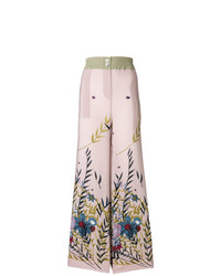 Розовые широкие брюки с цветочным принтом от Erika Cavallini