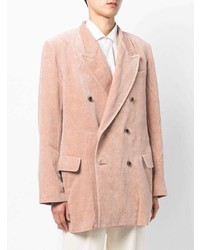 Мужской розовый бархатный двубортный пиджак от Uma Wang