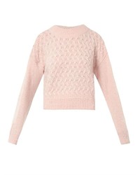 Розовый вязаный короткий свитер