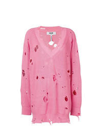 Розовый вязаный свободный свитер от MSGM