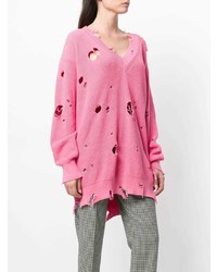Розовый вязаный свободный свитер от MSGM