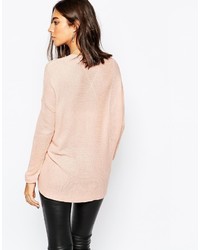 Розовый вязаный свободный свитер от Sisley