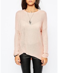Розовый вязаный свободный свитер от Sisley