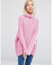 Розовый вязаный свободный свитер от Weekday