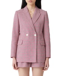 Розовый двубортный пиджак с узором "гусиные лапки"