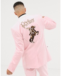 Мужской розовый замшевый пиджак с вышивкой от ASOS DESIGN