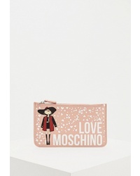 Розовый кожаный клатч с принтом от Love Moschino