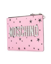 Розовый кожаный клатч с принтом от Moschino