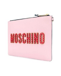 Розовый кожаный клатч с принтом от Moschino