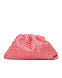 Розовый кожаный плетеный клатч