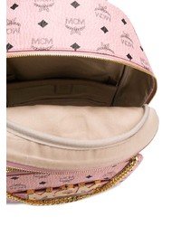 Женский розовый кожаный рюкзак с принтом от MCM
