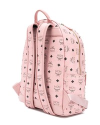 Женский розовый кожаный рюкзак с принтом от MCM