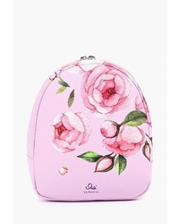 Женский розовый кожаный рюкзак с цветочным принтом