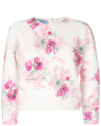 Розовый короткий свитер с цветочным принтом